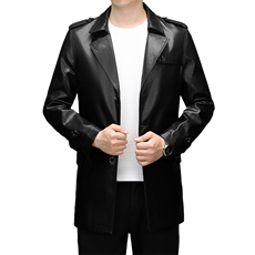 男士中长款皮衣春秋季新款西装领及车服休闲皮衣夹克外套男，男装夹克，钱塘6003（原4033）