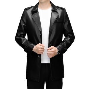 男士中长款皮衣春秋季新款西装领及车服休闲皮衣夹克外套男图片