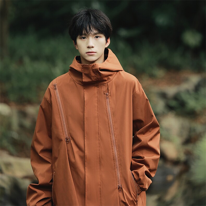 户外冲锋衣男秋季新款男士夹克纯色连帽外套潮流A266-JK8018-P45,男装夹克,电商A266