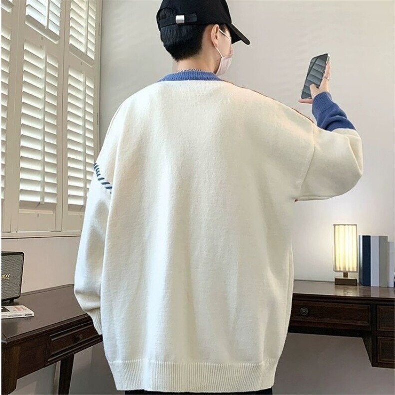 秋冬撞色色块拼接个性缝合圆领针织衫加厚男慵懒风情侣套头毛衣,男装针织衫/毛衣,星座218-1（原230）