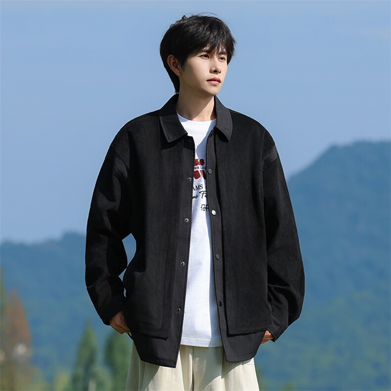 JK25028-P80 秋季新款大码灯芯绒拼接夹克外套 控138图片