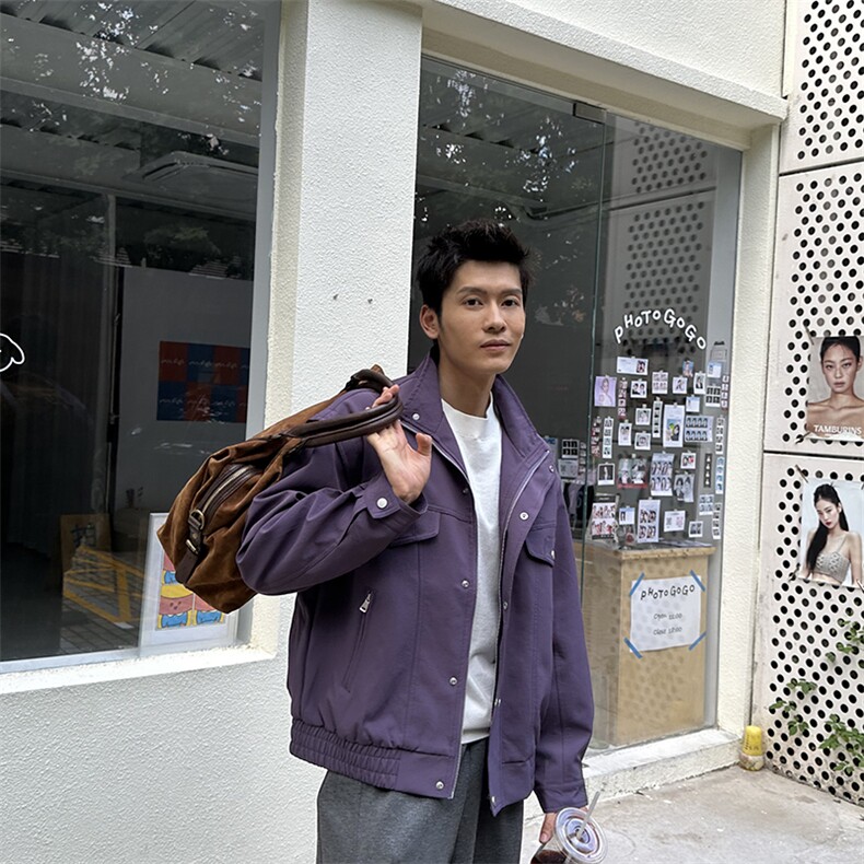秋季2025老钱风抖音纯色休闲立领夹克店主风A236-82531-p145,男装夹克,电商A236