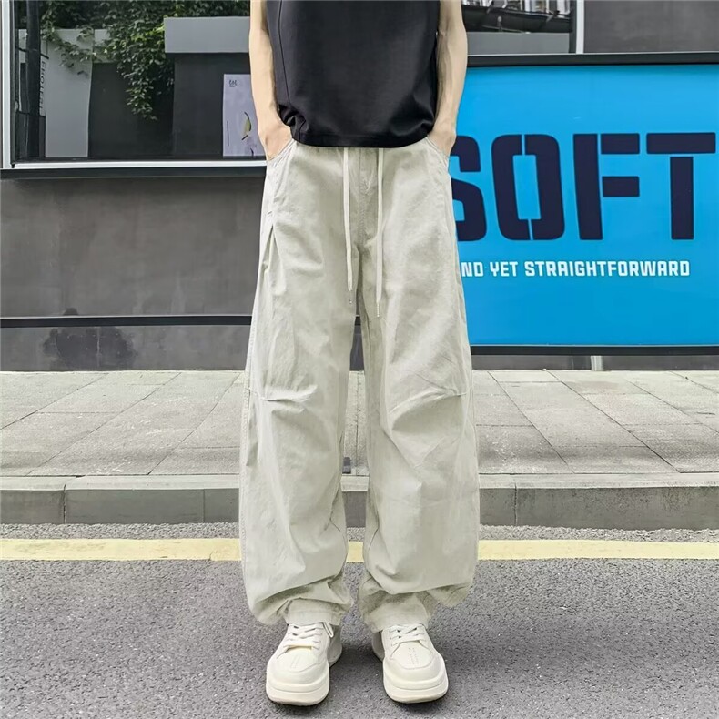 复古弯刀直筒休闲裤男女款秋季透气阔腿拖地裤5911P47,男装休闲裤,星座410-2