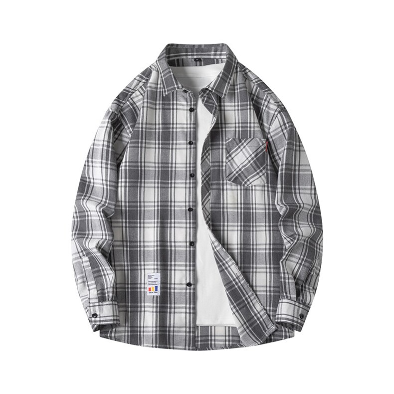 25年春季格子衬衫长袖大码宽松落肩现货DS-C323-1-2108-特批28，男装衬衫，电商C323-1