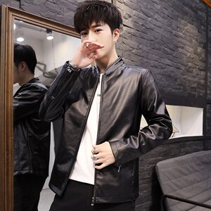 春秋韩版潮流帅气修身PU皮衣男短款青年皮夹克机车服外套813-P55图片
