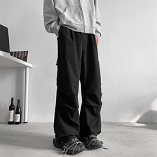 大口袋美式工装伞兵裤男女冬季加绒加厚baggy小众褶皱感阔腿长裤，男装休闲裤，电商A408
