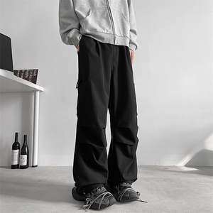 大口袋美式工装伞兵裤男女冬季加绒加厚baggy小众褶皱感阔腿长裤图片