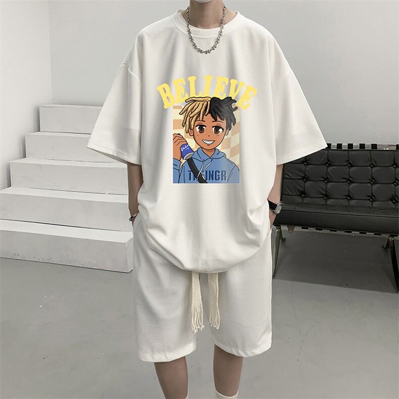 华夫格套装运动短袖t恤套装休闲两件套一套 HZ84271-P44图片