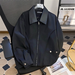 拼皮翻领工装夹克男装短款小众cleanfit解构棒球服外套JK693,东秀家男装穿搭图片