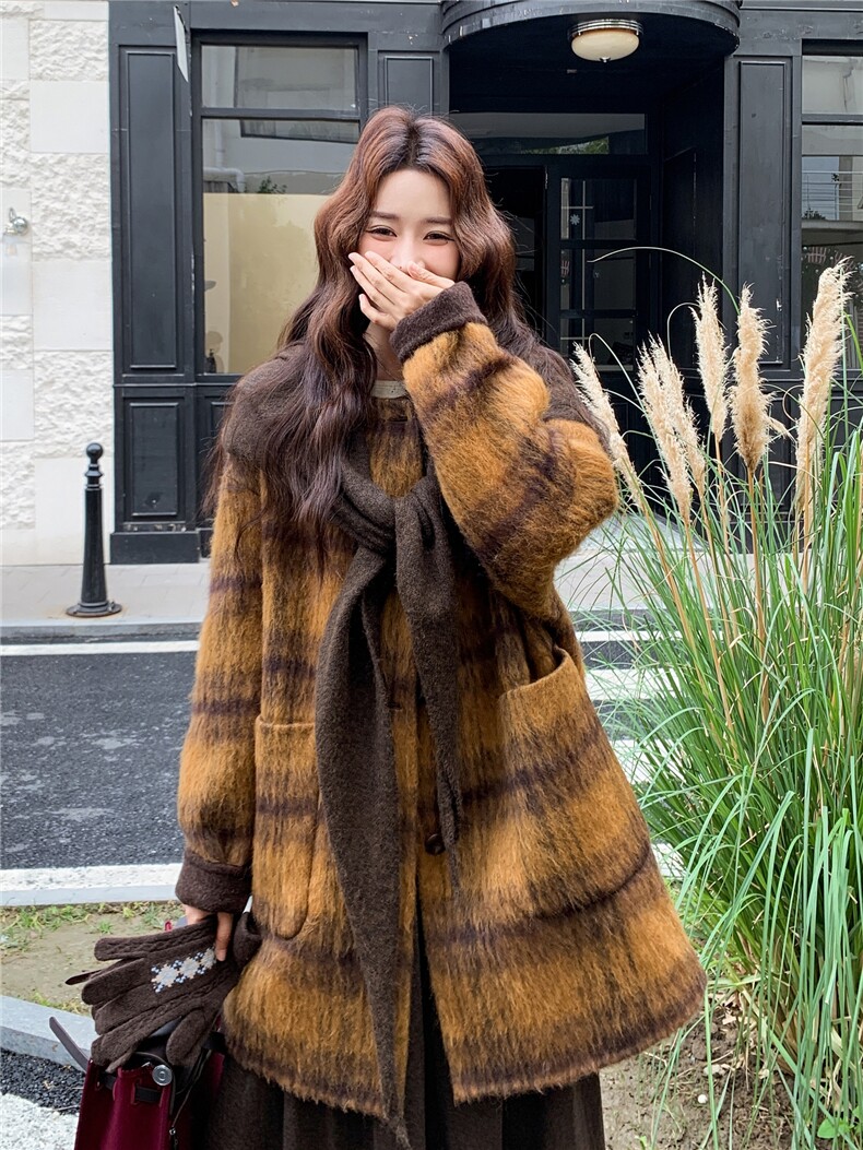 新款现货2B162-2150P370-K549双面羊绒大衣配围巾,女装羊绒大衣,网红馆