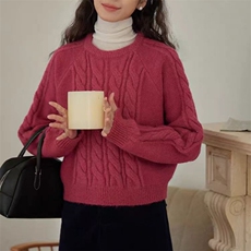 法式优雅麻花编织圆领羊毛衫羊毛柔软舒适秋冬，女装羊毛衫，旭驰羊绒