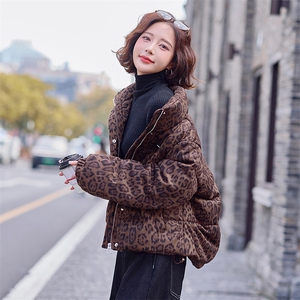 时尚豹纹立领短款羽绒服女2025冬季新款美式炸街高级感白鸭绒外套图片