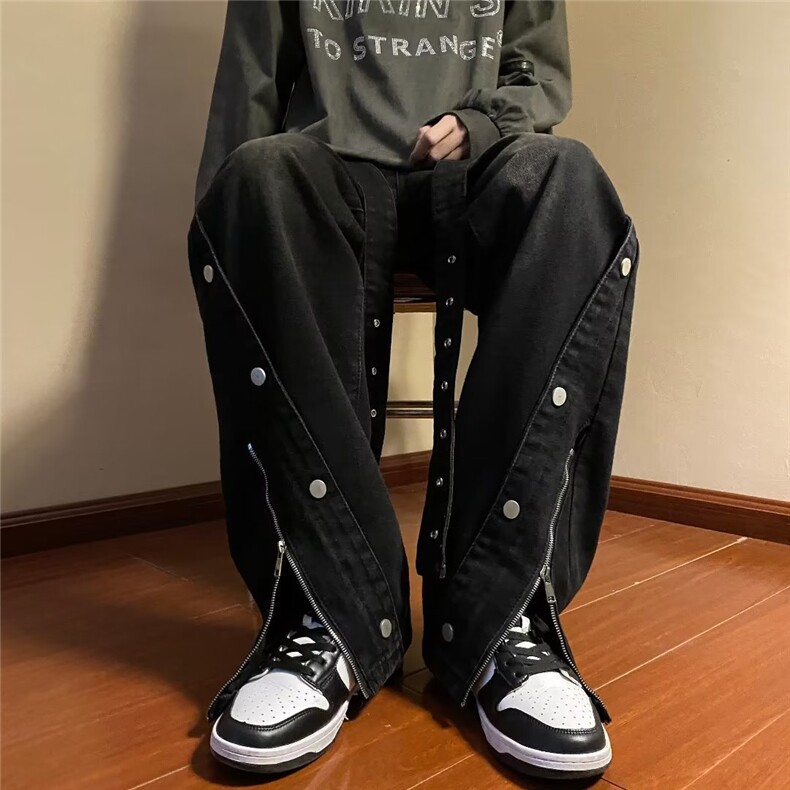 美式高街牛仔裤男潮裤脚拉链开叉2024秋冬新款ins长裤RK1034-P53,男装牛仔裤,星座412-2