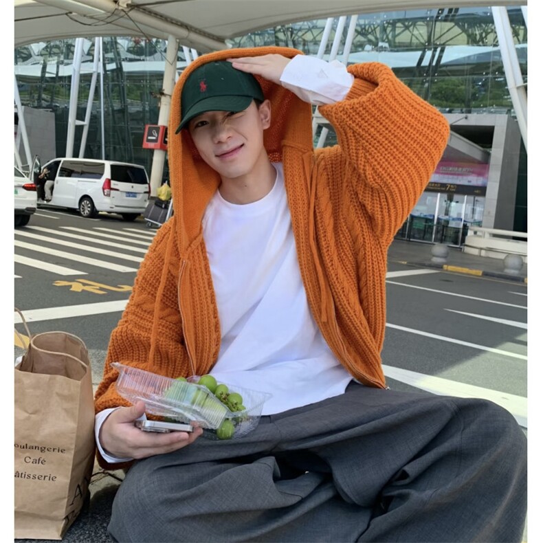 美式慵懒休闲连帽针织衫毛衣男秋冬时髦多巴胺帽衫外套NB114P65,男装针织衫/毛衣,电商D256A(原A064A)