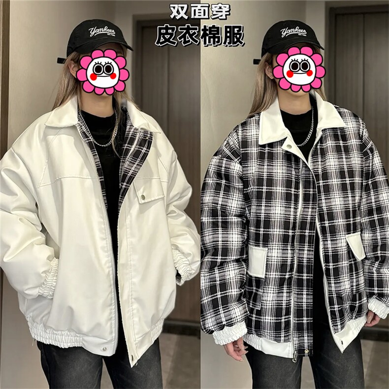 网图 双面穿皮棉衣冬季格子棉服棉袄M2458-特P100 夹克J2456图片