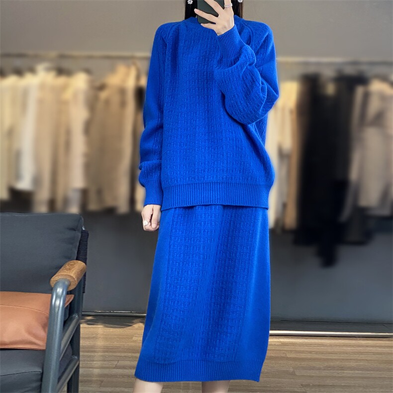 2025年秋季套头海之蓝套装时尚百搭，女装套装/套裙，伊绒腾羊绒