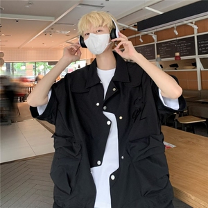 不规则排扣飞行员外套男女短袖潮牌宽松刺绣高级感工装LS1275 P42图片