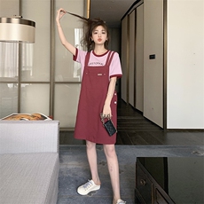 学院风火龙果色背带连衣裙女夏2025新款休闲宽松少女两件套装裙子，女装套装/套裙，2C201
