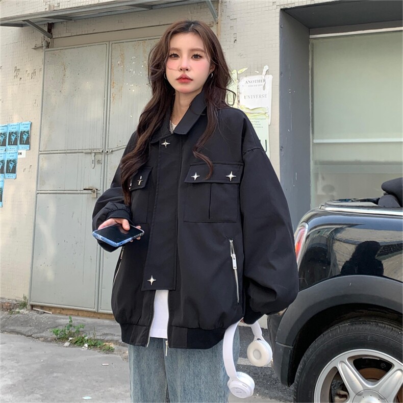 春秋新款设计美式高街外套男女宽松hiphop正肩夹克上衣C344-P90,男装夹克,星座911-2(原星座613-2）