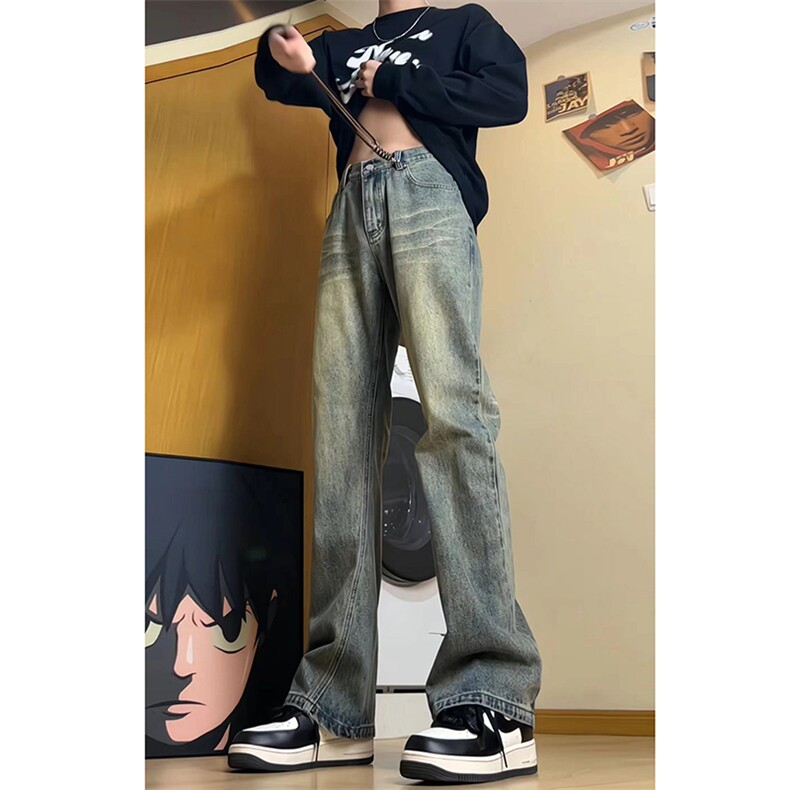 秋季美式ins高街hiphop重工艺水洗微喇复古蓝牛仔裤货号K2320P55,男装牛仔裤,电商A063
