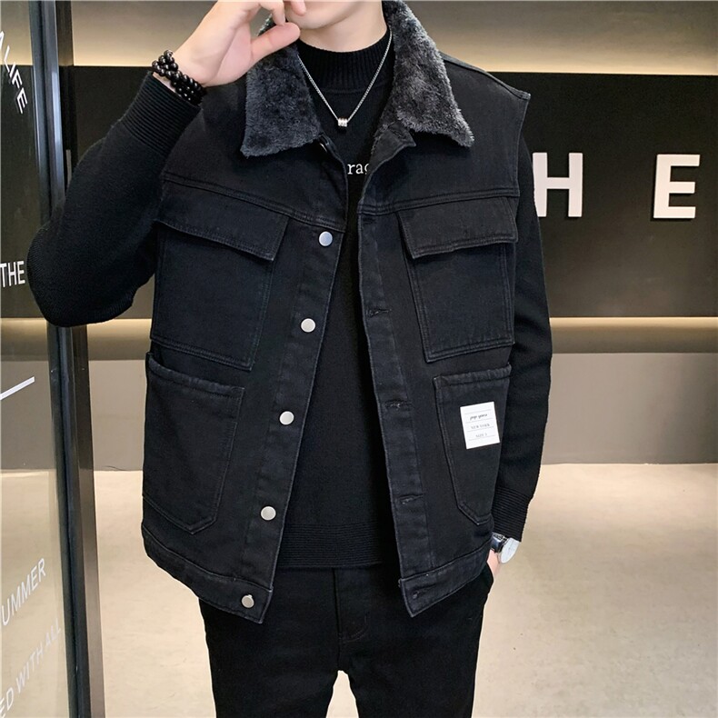 MJ215J-68-限价98 M-5XL 牛仔马甲大码加绒羊羔绒工装ins图片
