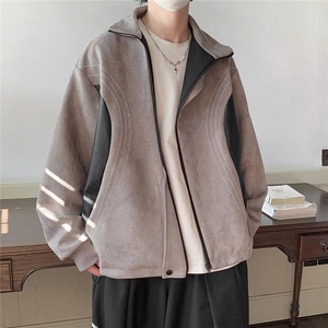 1美式麂皮绒大码M-5XL拼接撞色不规则拉链夹克男JK8759P95控128图片