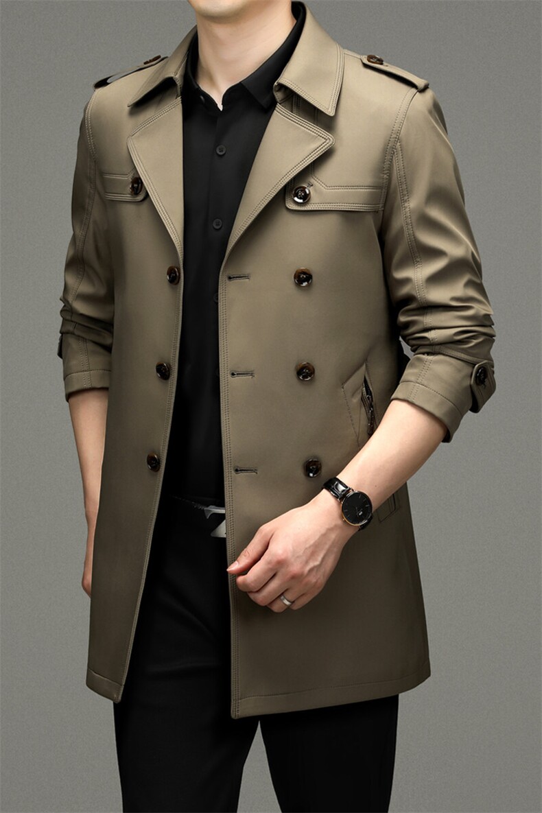 GDN-F2255春秋新款男士风衣大翻领商务领导服男装纯色外套,男装风衣,电商B360