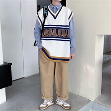 2023秋季新款宽松休闲V领针织马甲男韩版潮时尚A161-2-M2041-P48，男装背心/马甲，电商A161-2