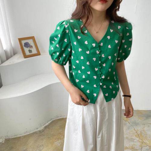V领泡泡袖上衣，女装，土布鱼