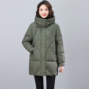 全年现货~2023年冬季新款羽绒服中长款连帽白鸭绒外套
