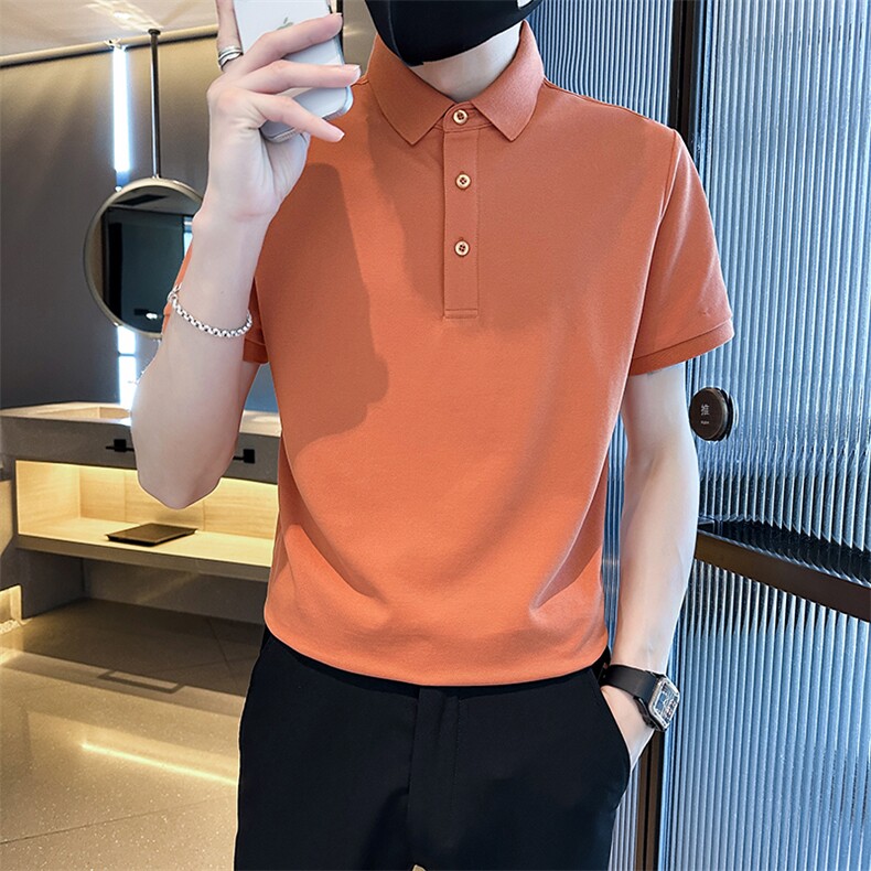 常年款品质纯色光版翻领短袖polo衫男潮牌夏季t恤修身T0257-P40图片