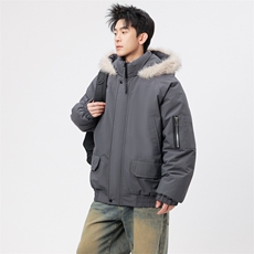 自家图有视频复古加绒毛领外套棉衣新款连帽派克棉服M2572p95，男装棉衣，电商D315