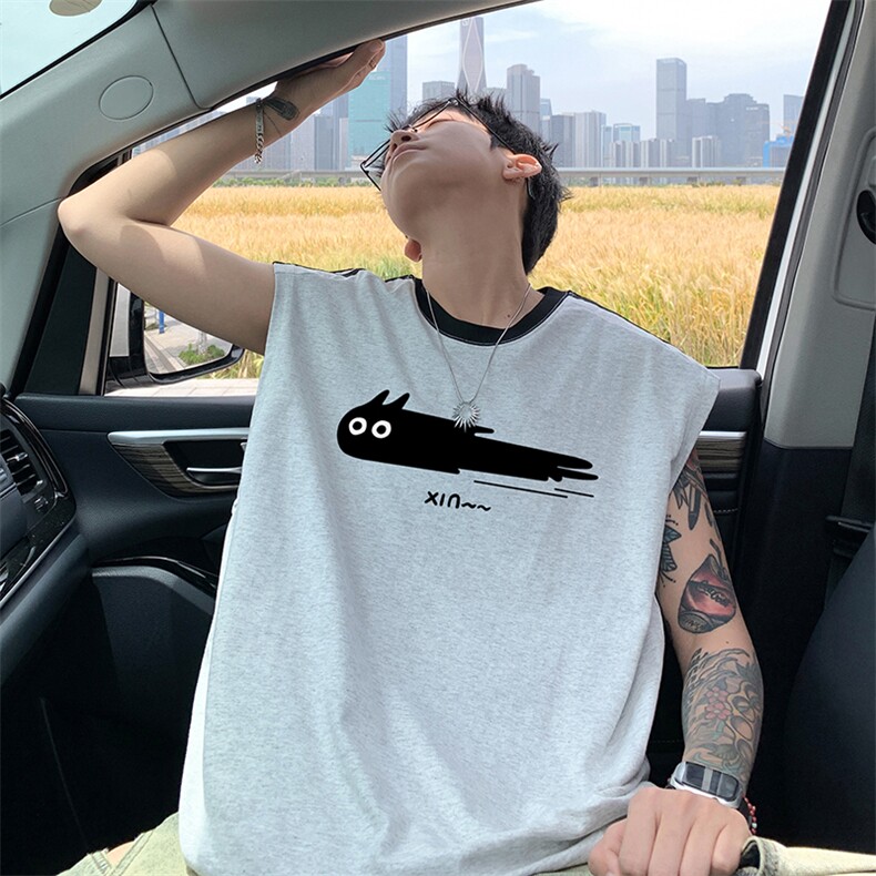 量大优供视频直播高品质重磅260克双纱纯棉印花背心无袖T恤DB351，男装背心/马甲，电商A486