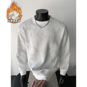 400g重磅加绒银狐绒扎染假两件长袖卫衣男W5403J加绒-特P45控88