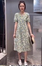 夏季新款洋气太阳花碎花连衣裙，女装连衣裙，L·H·X