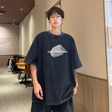 直播品质240克重磅水洗做旧短袖t恤男女SDX239-特P25控48，男装T恤，电商B367