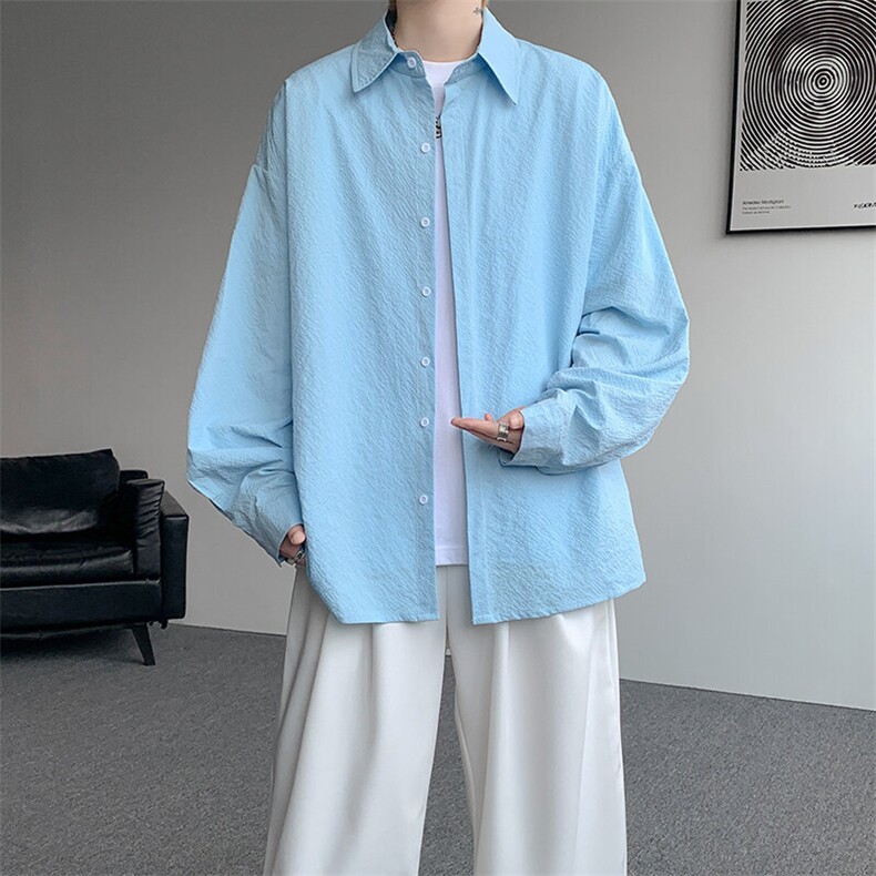 8XL-M泡泡纱盐缩肌理长袖衬衫男夏季冰丝外套防晒衬衣CS29007P40,男装衬衫,电商B312