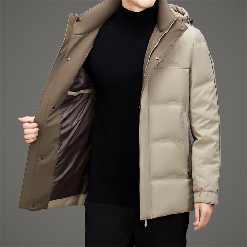 中老年可脱卸帽中长款90绒羽绒服外套男中年羽绒服大衣限价368元,男装羽绒服,钱塘723