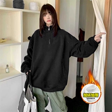 480G重磅加绒硬挺boxy男女秋冬美式高街结构半拉链立领卫衣厚外套，女装短外套，电商A486-1