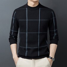 2023秋季新款男士羊毛薄款中年商务休闲圆领毛衣宽松长袖针织衫，男装针织衫/毛衣，电商B212（原钱塘6029）