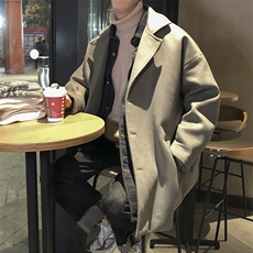 秋装纯色港风ins主推宽松百搭呢料男大衣A071-088-P100，男装风衣，电商A071