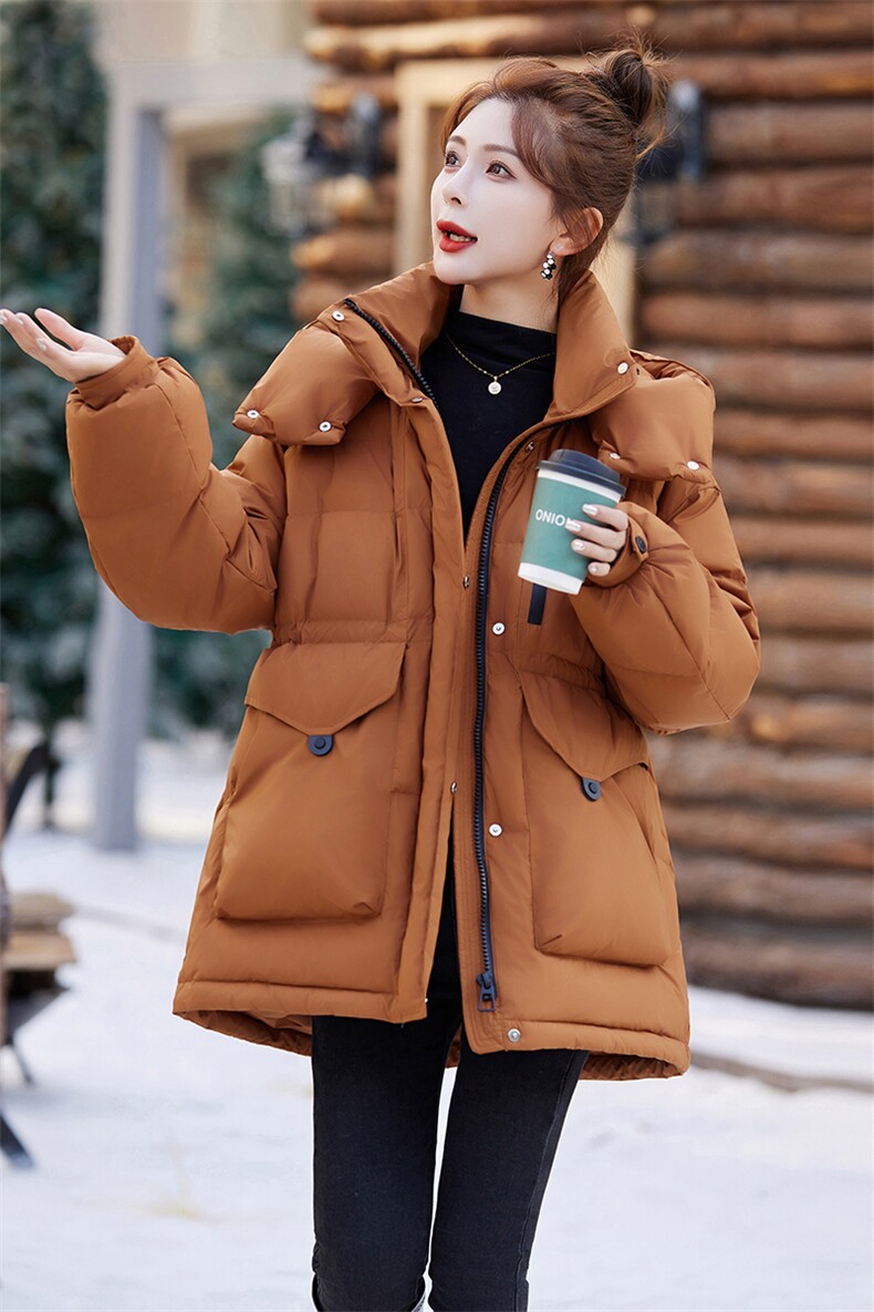 羽绒服女冬季2025新款中长款韩版时尚收腰显瘦小个子加厚保暖外套,女装羽绒服,天丽