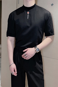 王嘉尔同款高弹显瘦修身短袖T恤小众半高领半袖男潮 TX1221-P48图片
