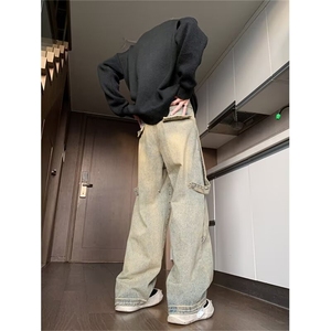 美式高街复古水洗黄泥色牛仔裤男春秋潮牌宽松百搭YG27-P58图片