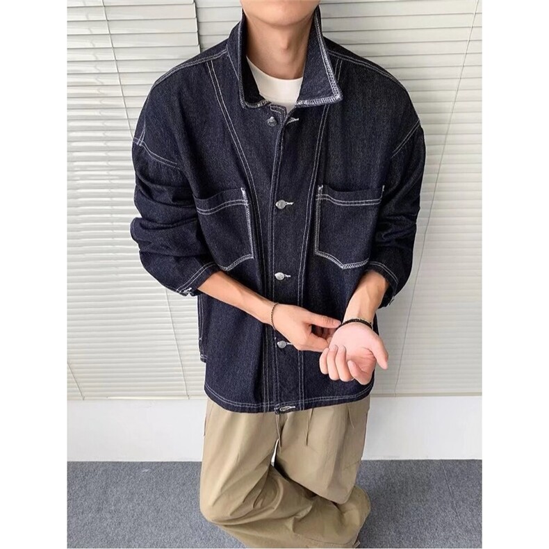 春秋季复古宽松明线牛仔夹克外套男女款ins潮牌工装上衣4711P78,男装工装外套,星座410-2