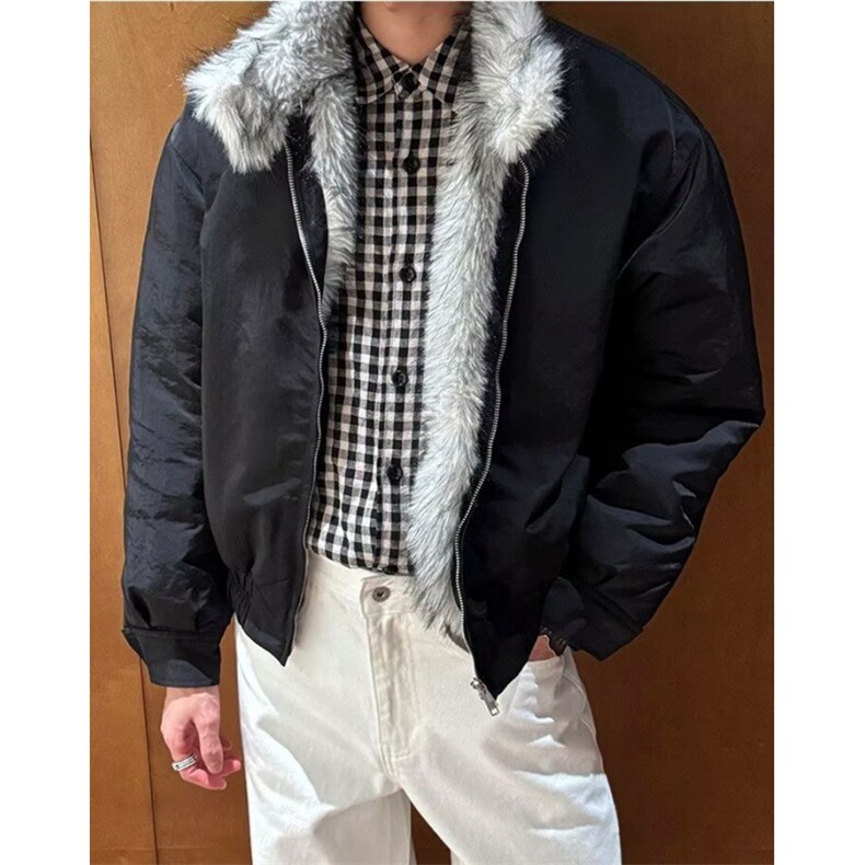 复古做旧座山雕加厚棉服男女宽松解构磨毛毛领立领外套M8892,男装棉衣,星座1116A（原606A-3）