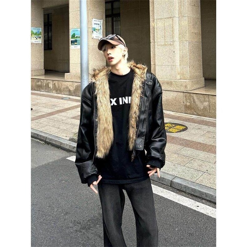 美式高级感夹克棉服男冬季加绒加厚双面穿皮毛一体外套A235/P138,男装夹克,星座206（原A221）