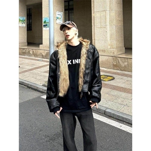 美式高级感夹克棉服男冬季加绒加厚双面穿皮毛一体外套A235/P138,旅游鞋怎样搭配好看图片