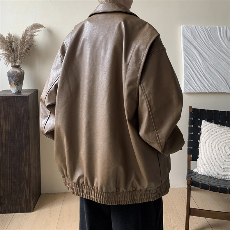 抖音直播！pu皮衣机车服宽松夹克男CP40-特p65控价：118,男装夹克,电商B371