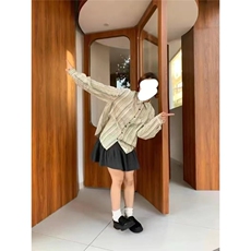 港风复古宽松条纹衬衫外套女春秋新款衬衣设计感小众打底衫上衣服，男装T恤，星座1210-1